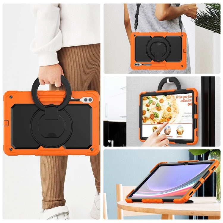 For Samsung Galaxy Tab S10 Ultra D Type Silicone Hybrid PC Tablet Case with Handle Holder(Orange)
