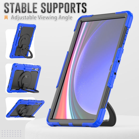 For Samsung Galaxy Tab S10 Ultra D Type Silicone Hybrid PC Tablet Case with Handle Holder(Blue)