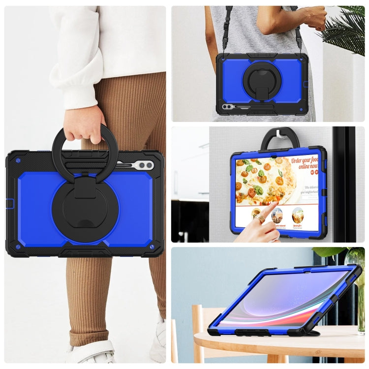 For Samsung Galaxy Tab S10 Ultra D Type Silicone Hybrid PC Tablet Case with Handle Holder(Blue PC)