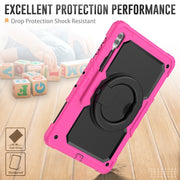 For Samsung Galaxy Tab S10 Ultra D Type Silicone Hybrid PC Tablet Case with Handle Holder(Rose Red)