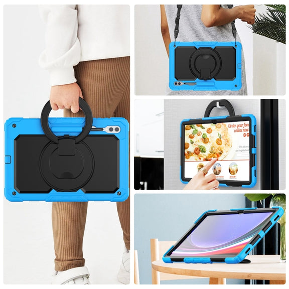 For Samsung Galaxy Tab S10 Ultra D Type Silicone Hybrid PC Tablet Case with Handle Holder(Light Blue)