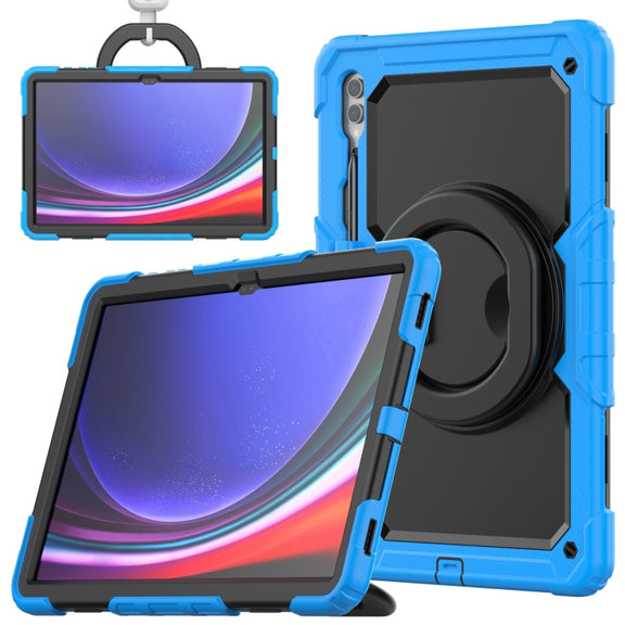 For Samsung Galaxy Tab S10 Ultra D Type Silicone Hybrid PC Tablet Case with Handle Holder(Light Blue)