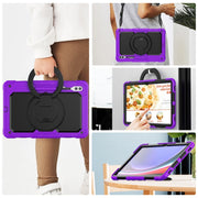 For Samsung Galaxy Tab S10 Ultra D Type Silicone Hybrid PC Tablet Case with Handle Holder(Purple)
