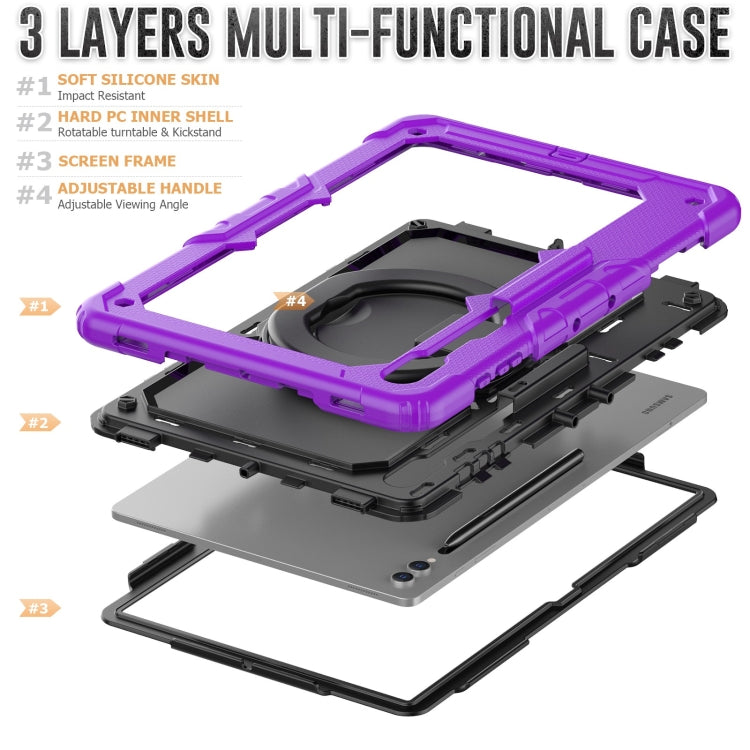For Samsung Galaxy Tab S10 Ultra D Type Silicone Hybrid PC Tablet Case with Handle Holder(Purple)
