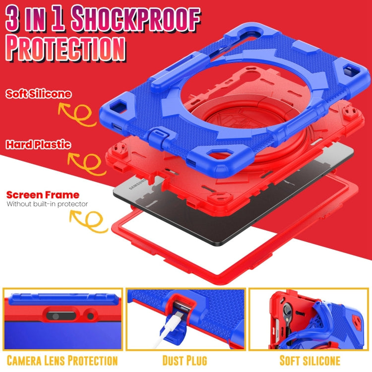 For Samsung Galaxy Tab S9 Spider Rotation Handle Silicone Hybrid PC Tablet Case(Red Blue)
