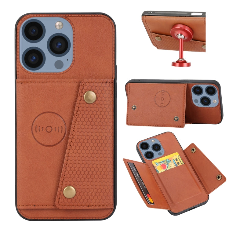 For iPhone 16 Pro Double Buckle Card Slots PU + TPU Phone Case(Brown) - iPhone 16 Pro Cases by PMC TechLife | Online Shopping South Africa | PMC TechLife | Buy Now Pay Later Mobicred