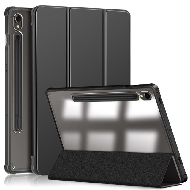 For Samsung Galaxy Tab S9 Acrylic 3-folding Smart Leather Tablet Case(Black)