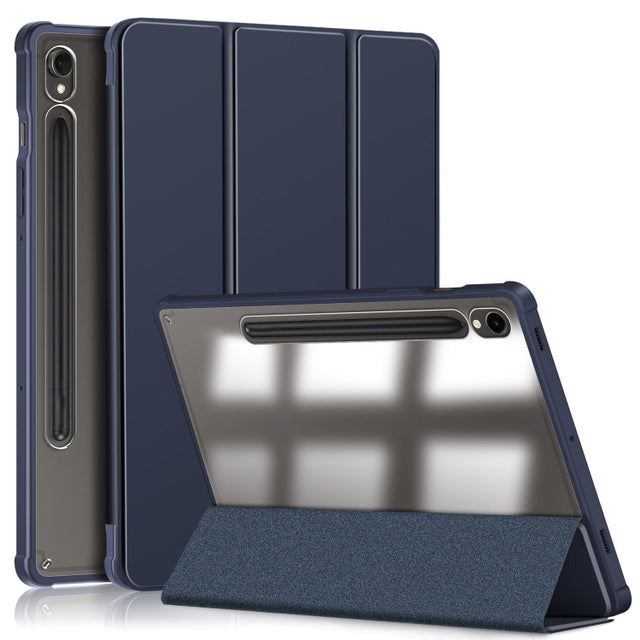 For Samsung Galaxy Tab S9 Acrylic 3-folding Smart Leather Tablet Case(Dark Blue)