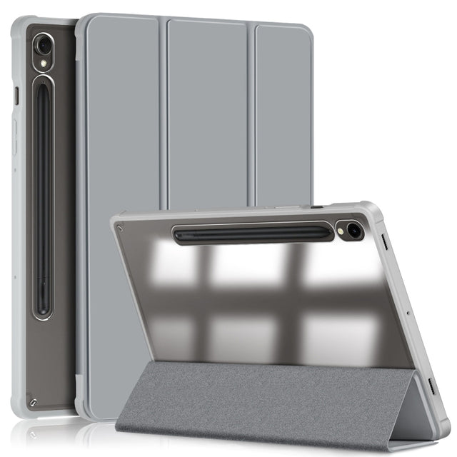 For Samsung Galaxy Tab S9 Acrylic 3-folding Smart Leather Tablet Case(Grey)