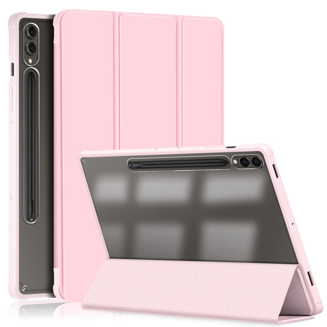 For Samsung Galaxy Tab S9+ Acrylic 3-folding Smart Leather Tablet Case(Pink)