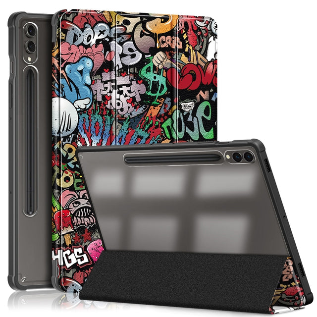 For Samsung Galaxy Tab S9+ Acrylic 3-folding Painted Smart Leather Tablet Case(Graffiti)