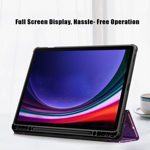 For Samsung Galaxy Tab S9+ Acrylic 3-folding Painted Smart Leather Tablet Case(Milky Way)