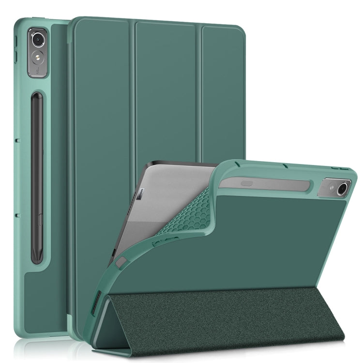 For Lenovo Tab P12 12.7 /P12 Pro 2nd Gen 3-folding TPU Smart Leather Tablet Case(Deep Green) - free shipping - PMC TechLife - Order now!