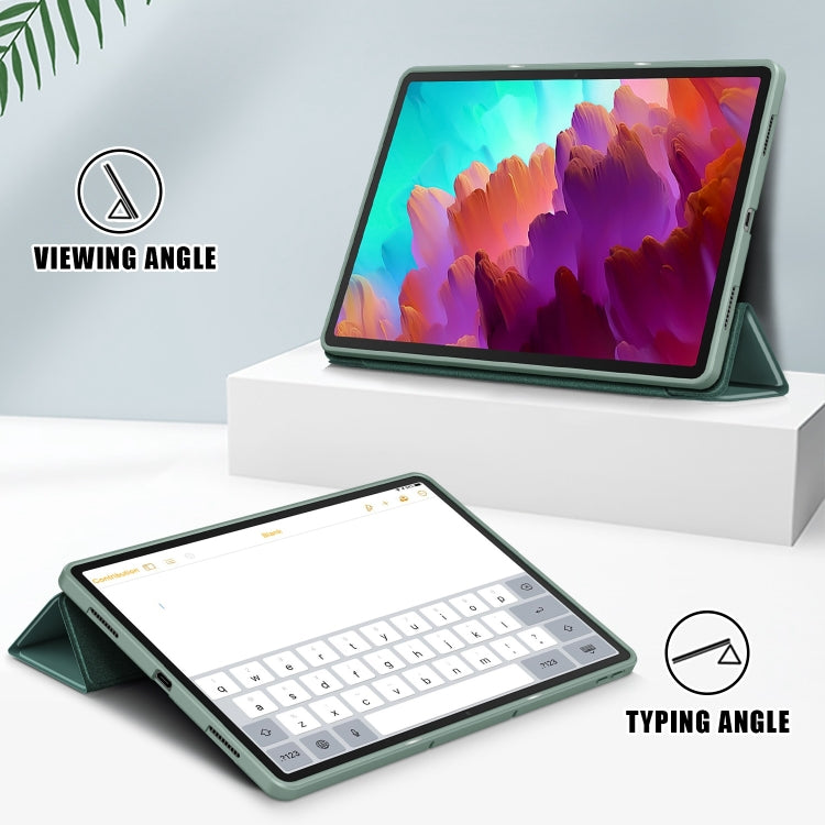 For Lenovo Tab P12 12.7 /P12 Pro 2nd Gen 3-folding TPU Smart Leather Tablet Case(Deep Green)