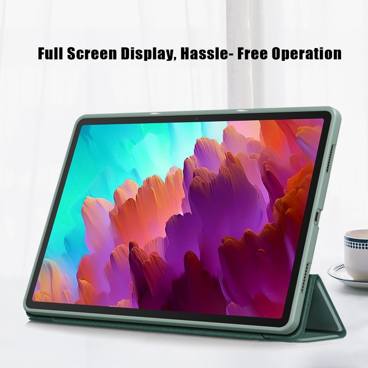 For Lenovo Tab P12 12.7 /P12 Pro 2nd Gen 3-folding TPU Smart Leather Tablet Case(Deep Green)