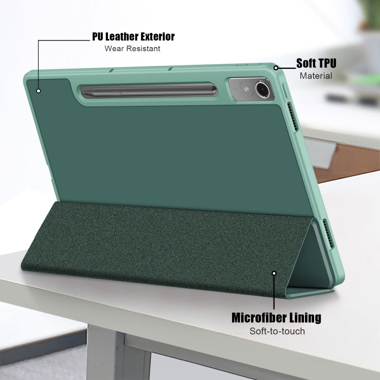 For Lenovo Tab P12 12.7 /P12 Pro 2nd Gen 3-folding TPU Smart Leather Tablet Case(Deep Green) - free shipping - PMC TechLife - Order now!