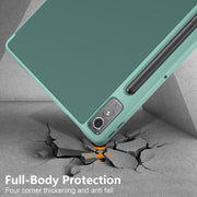 For Lenovo Tab P12 12.7 /P12 Pro 2nd Gen 3-folding TPU Smart Leather Tablet Case(Deep Green)