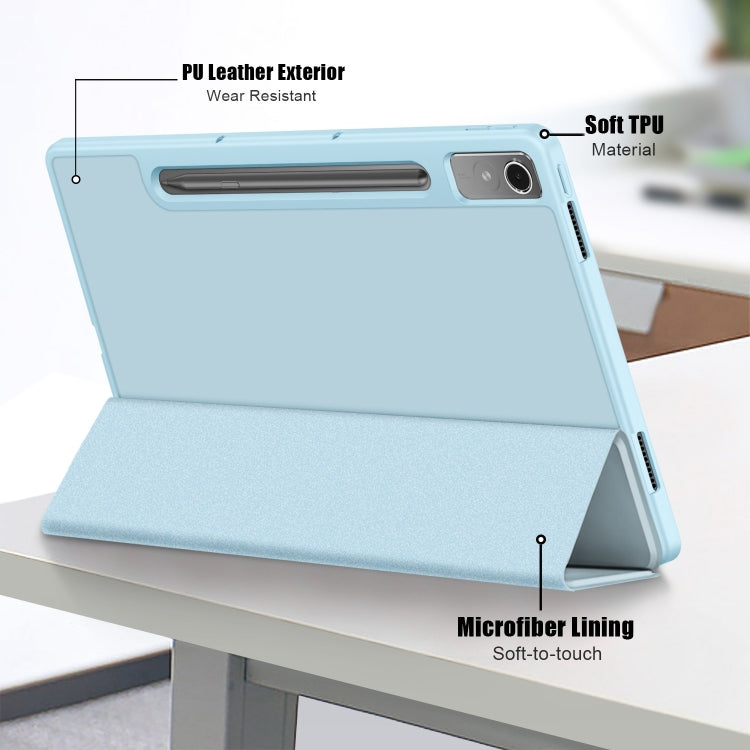 For Lenovo Tab P12 12.7 /P12 Pro 2nd Gen 3-folding TPU Smart Leather Tablet Case(Sky Blue) - Lenovo by PMC TechLife | Online Shopping South Africa | PMC TechLife | Buy Now Pay Later Mobicred