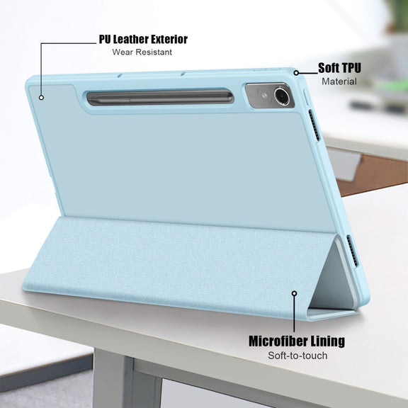 For Lenovo Tab P12 12.7 /P12 Pro 2nd Gen 3-folding TPU Smart Leather Tablet Case(Sky Blue)