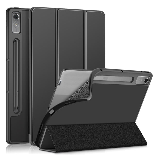 For Lenovo Tab P12 12.7 /P12 Pro 2nd Gen 3-folding TPU Smart Leather Tablet Case(Black)