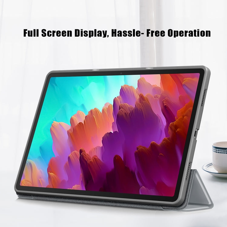 For Lenovo Tab P12 12.7 /P12 Pro 2nd Gen 3-folding TPU Smart Leather Tablet Case(Grey)