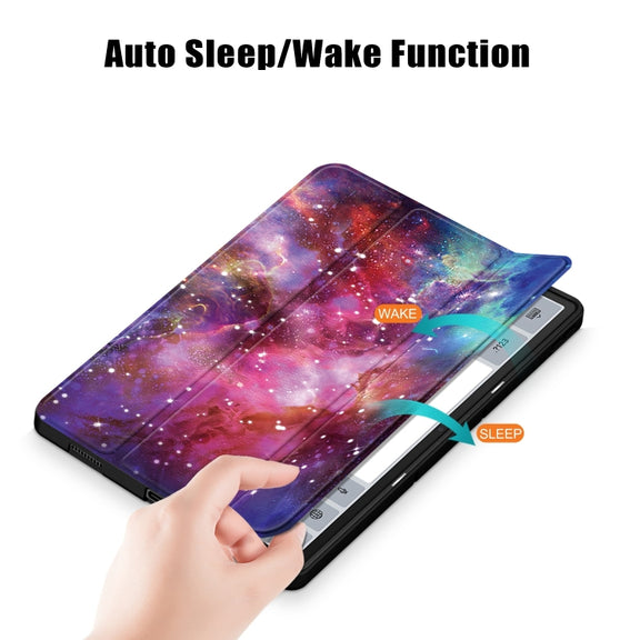 For Lenovo Tab P12 12.7 /P12 Pro 2nd Gen 3-folding Painted TPU Smart Leather Tablet Case(Milky Way)