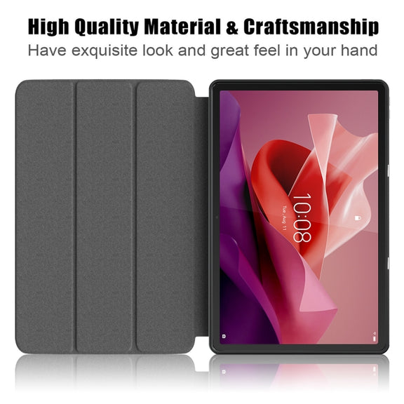 For Lenovo Tab P12 12.7 /P12 Pro 2nd Gen 3-folding Painted TPU Smart Leather Tablet Case(Milky Way)