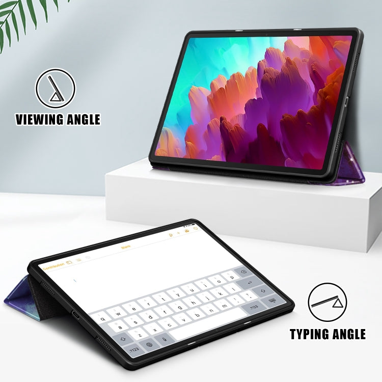 For Lenovo Tab P12 12.7 /P12 Pro 2nd Gen 3-folding Painted TPU Smart Leather Tablet Case(Milky Way)