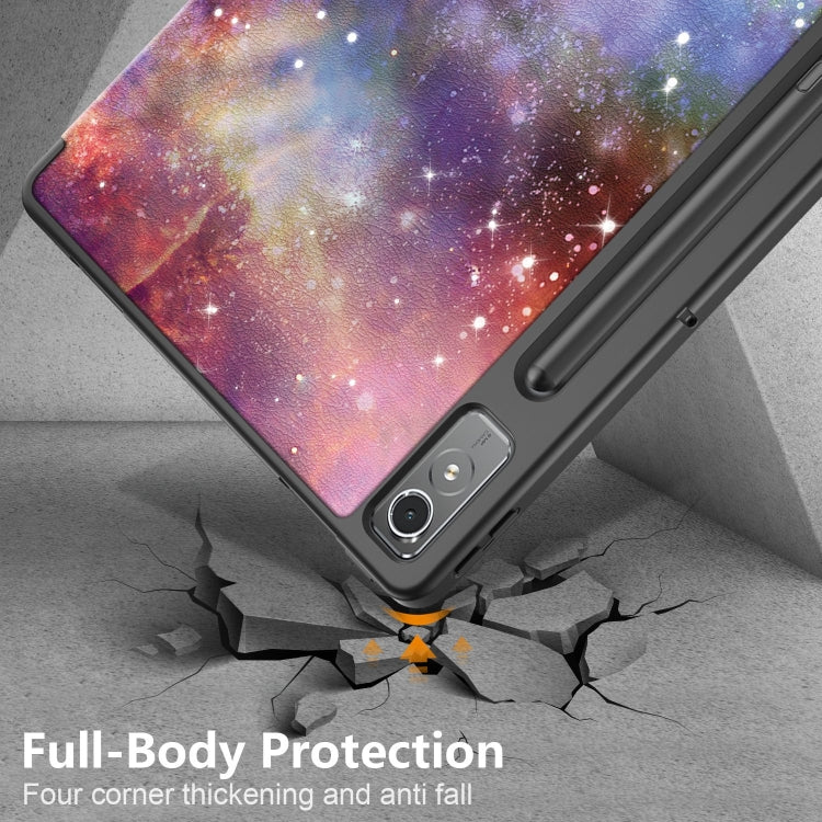 For Lenovo Tab P12 12.7 /P12 Pro 2nd Gen 3-folding Painted TPU Smart Leather Tablet Case(Milky Way)