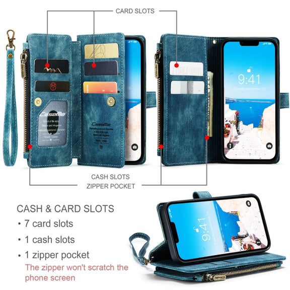 For iPhone 15 Plus CaseMe C30 Multifunctional Leather Phone Case(Blue)