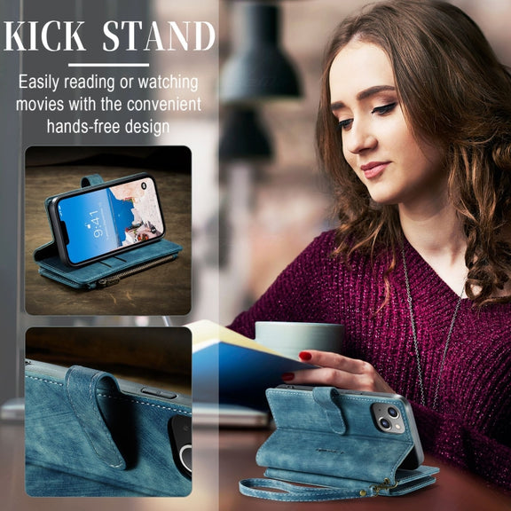 For iPhone 15 Plus CaseMe C30 Multifunctional Leather Phone Case(Blue)
