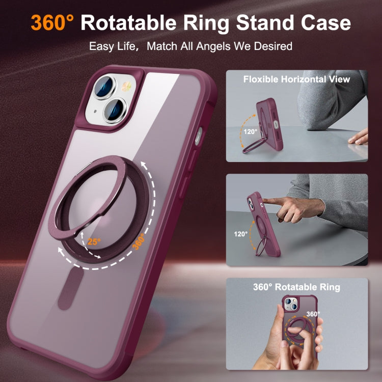 For iPhone 14 Plus MagSafe Magnetic Rotating Holder Phone Case(Wine Red) - iPhone 14 Plus Cases by PMC TechLife | Online Shopping South Africa | PMC TechLife