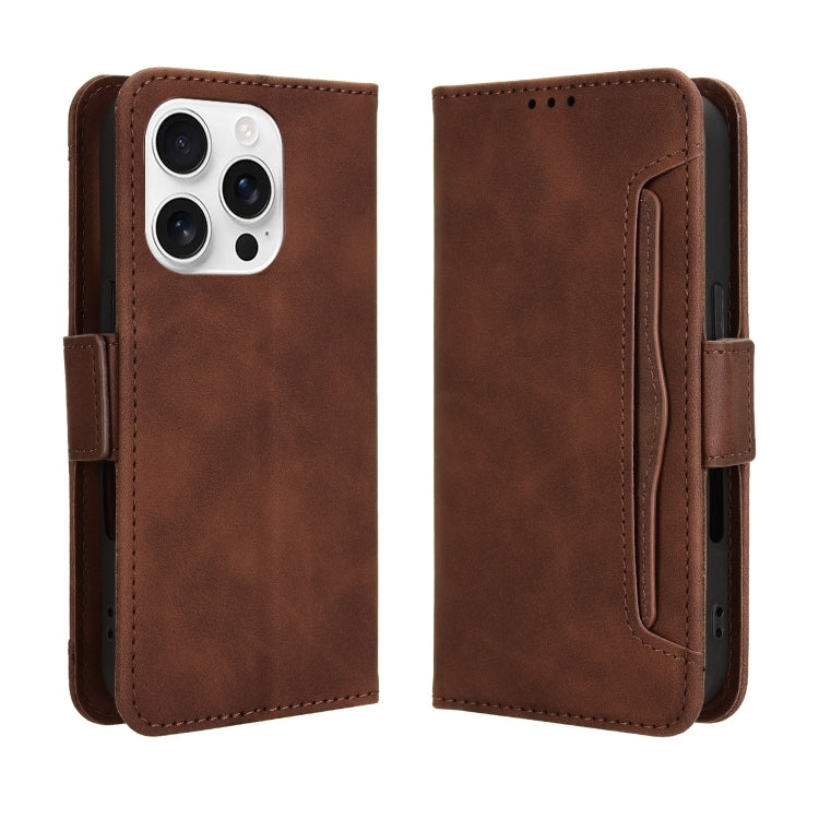For iPhone 16 Pro Skin Feel Calf Texture Card Slots Leather Phone Case(Brown)