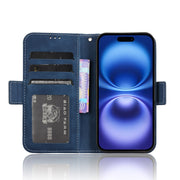 For iPhone 16 Plus Skin Feel Calf Texture Card Slots Leather Phone Case(Blue)