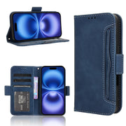 For iPhone 16 Plus Skin Feel Calf Texture Card Slots Leather Phone Case(Blue)