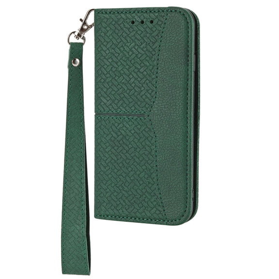 For iPhone 16 Pro Max Woven Texture Stitching Magnetic Leather Phone Case(Green)
