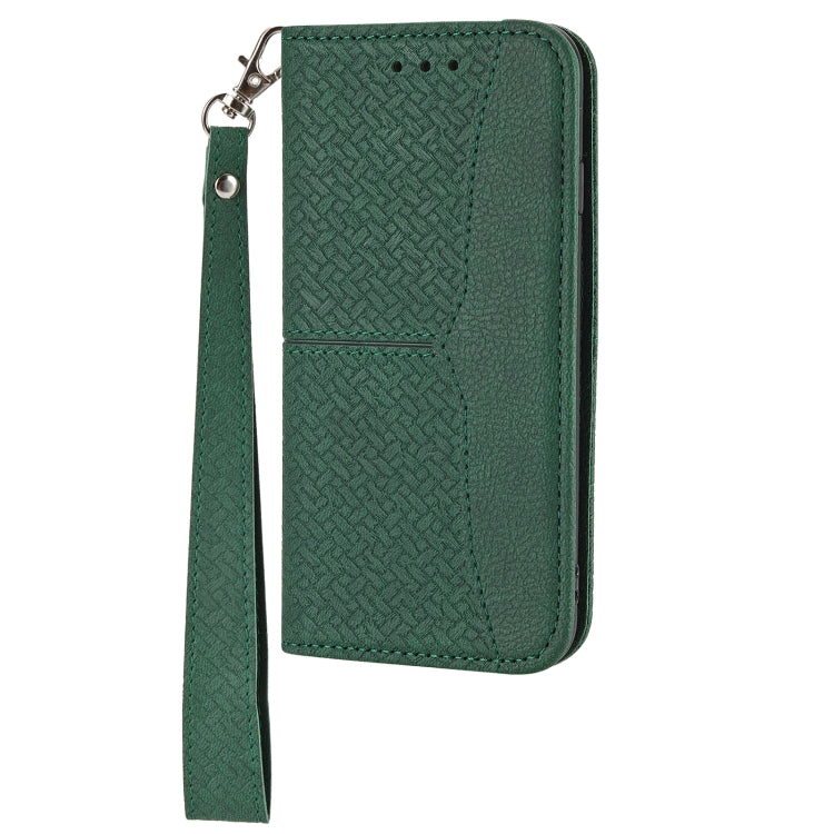 For iPhone 16 Pro Max Woven Texture Stitching Magnetic Leather Phone Case(Green)