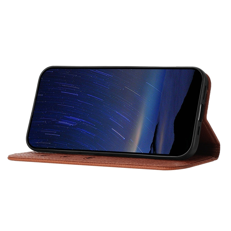 For iPhone 16e Woven Texture Stitching Magnetic Leather Phone Case(Brown) - iPhone 16e Cases by PMC TechLife | Online Shopping South Africa | PMC TechLife | Buy Now Pay Later Mobicred