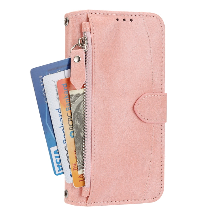 For iPhone 16 Pro Max Oil Skin Zipper Wallet Leather Phone Case(Pink)