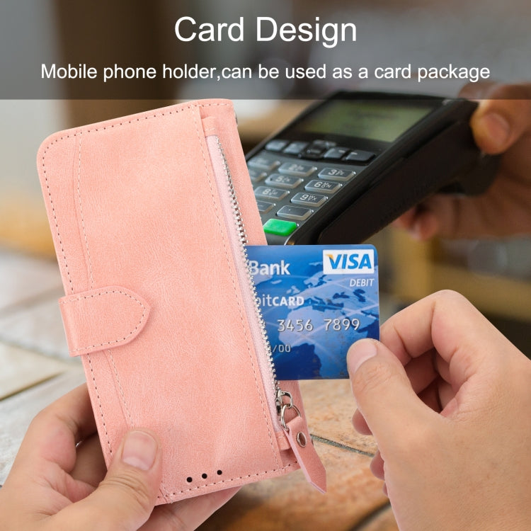 For iPhone 16 Pro Max Oil Skin Zipper Wallet Leather Phone Case(Pink) - free shipping - PMC TechLife - Order now!