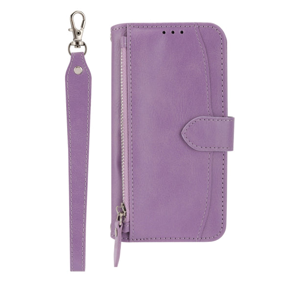 For iPhone 16 Pro Oil Skin Zipper Wallet Leather Phone Case(Purple)