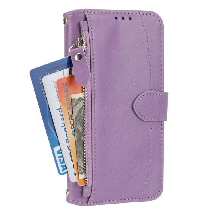 For iPhone 16 Pro Oil Skin Zipper Wallet Leather Phone Case(Purple)