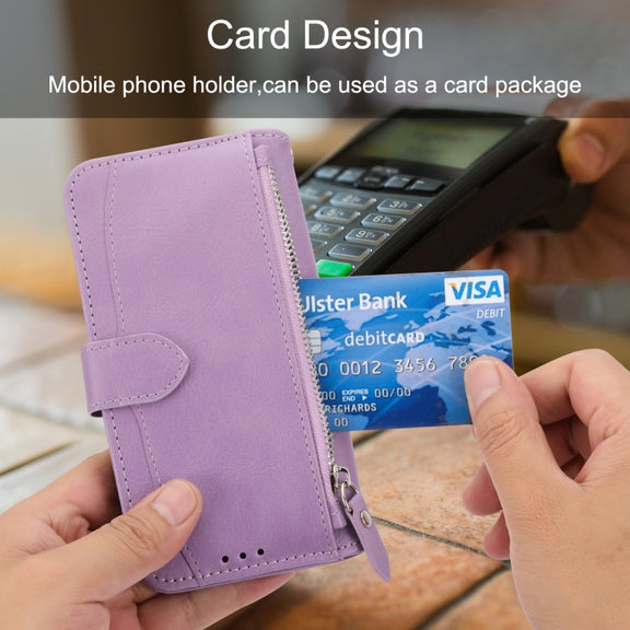 For iPhone 16 Pro Oil Skin Zipper Wallet Leather Phone Case(Purple)