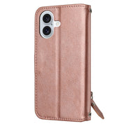 For iPhone 16 Oil Skin Zipper Wallet Leather Phone Case(Rose Gold)