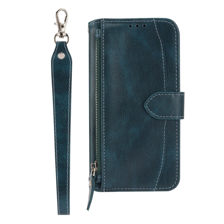 For iPhone 16e Oil Skin Zipper Wallet Leather Phone Case(Blue) - iPhone 16e Cases by PMC TechLife | Online Shopping South Africa | PMC TechLife | Buy Now Pay Later Mobicred
