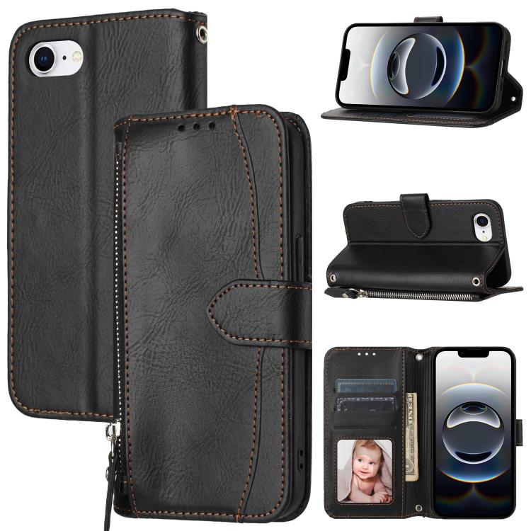 For iPhone 16e Oil Skin Zipper Wallet Leather Phone Case(Black) - iPhone 16e Cases by PMC TechLife | Online Shopping South Africa | PMC TechLife | Buy Now Pay Later Mobicred