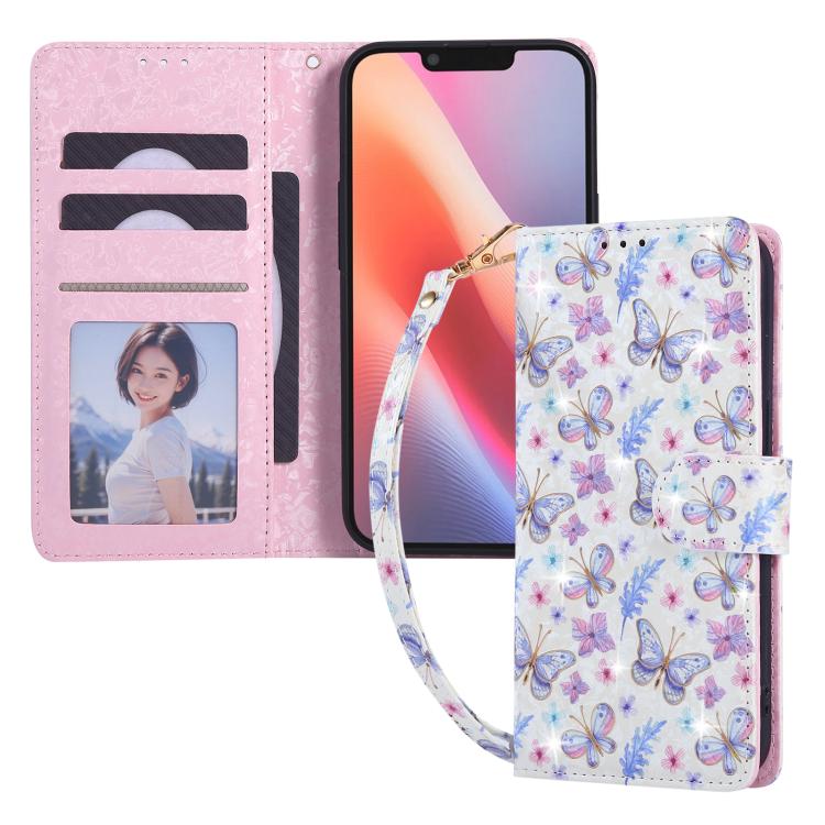 For iPhone 16e Bronzing Painting RFID Leather Case(Pansies) - iPhone 16e Cases by PMC TechLife | Online Shopping South Africa | PMC TechLife | Buy Now Pay Later Mobicred