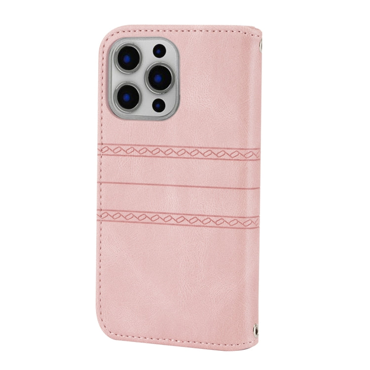 For iPhone 16 Pro Max Embossed Stripes Skin Feel Leather Phone Case(Pink) - iPhone 16 Pro Max Cases by PMC TechLife | Online Shopping South Africa | PMC TechLife | Buy Now Pay Later Mobicred