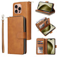 For iPhone 16 Pro 9 Card Slots Zipper Wallet Bag Leather Phone Case(Brown) - iPhone 16 Pro Cases by PMC TechLife | Online Shopping South Africa | PMC TechLife | Buy Now Pay Later Mobicred