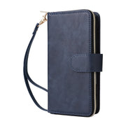 For iPhone 16 9 Card Slots Zipper Wallet Bag Leather Phone Case(Blue)